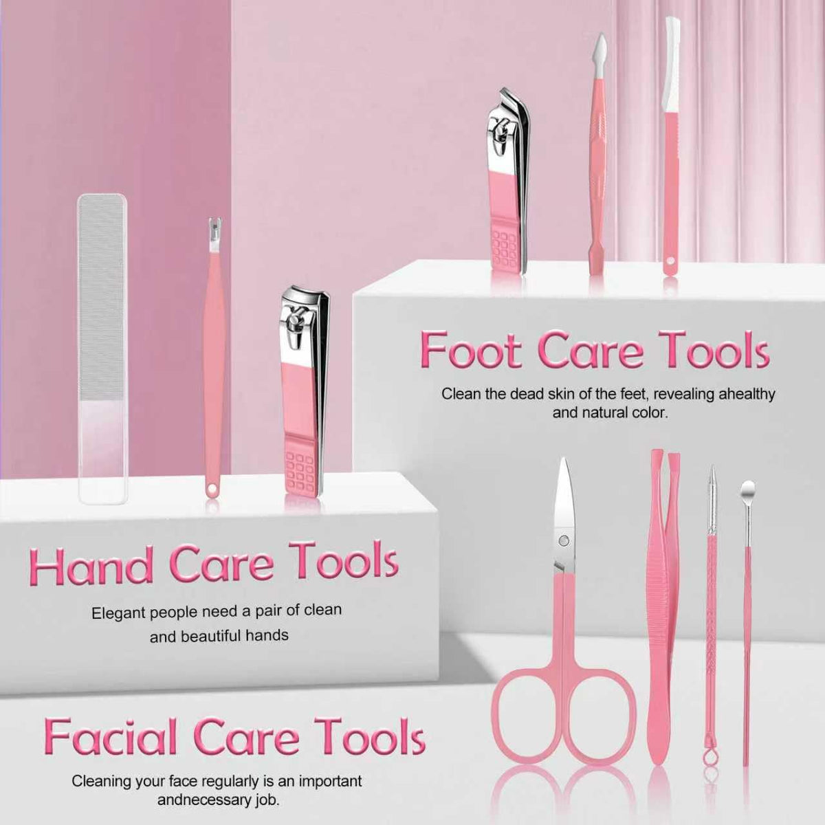 10 in 1 Manicure kit for Women Professional Pink Nail kit, Fingernail and Toenail Clipper Cutters and Personal
