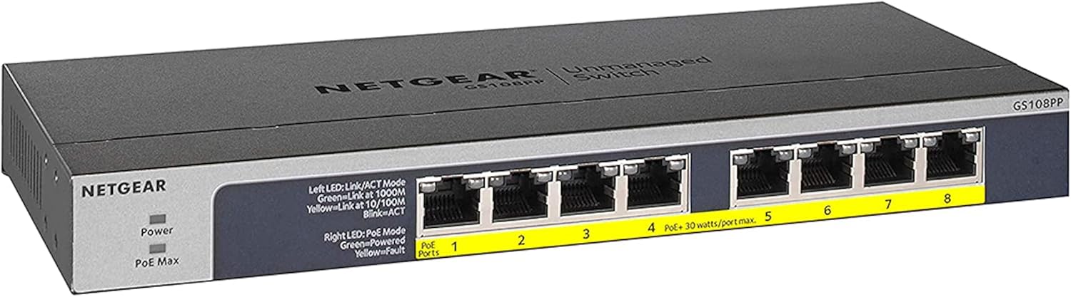 8-Port PoE Gigabit Ethernet Unmanaged Network Switch (GS108PP) | With 8 x PoE+ Ports @ 123W Upgradeable, Desktop