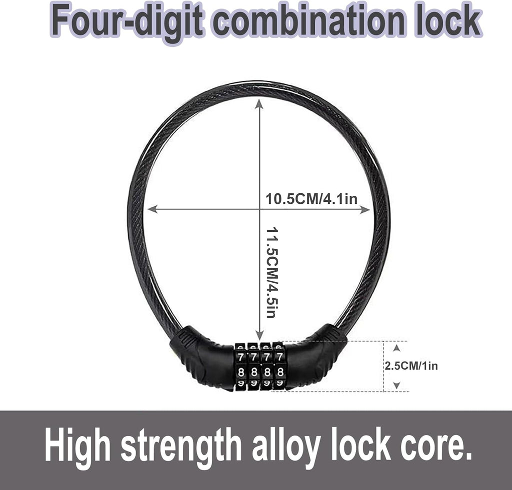 Bike Lock Cable, Heavy Duty Anti Theft Bicycle Lock Chain Portable Code Lock Cable Combo Bike Locks, 4 Digit Security