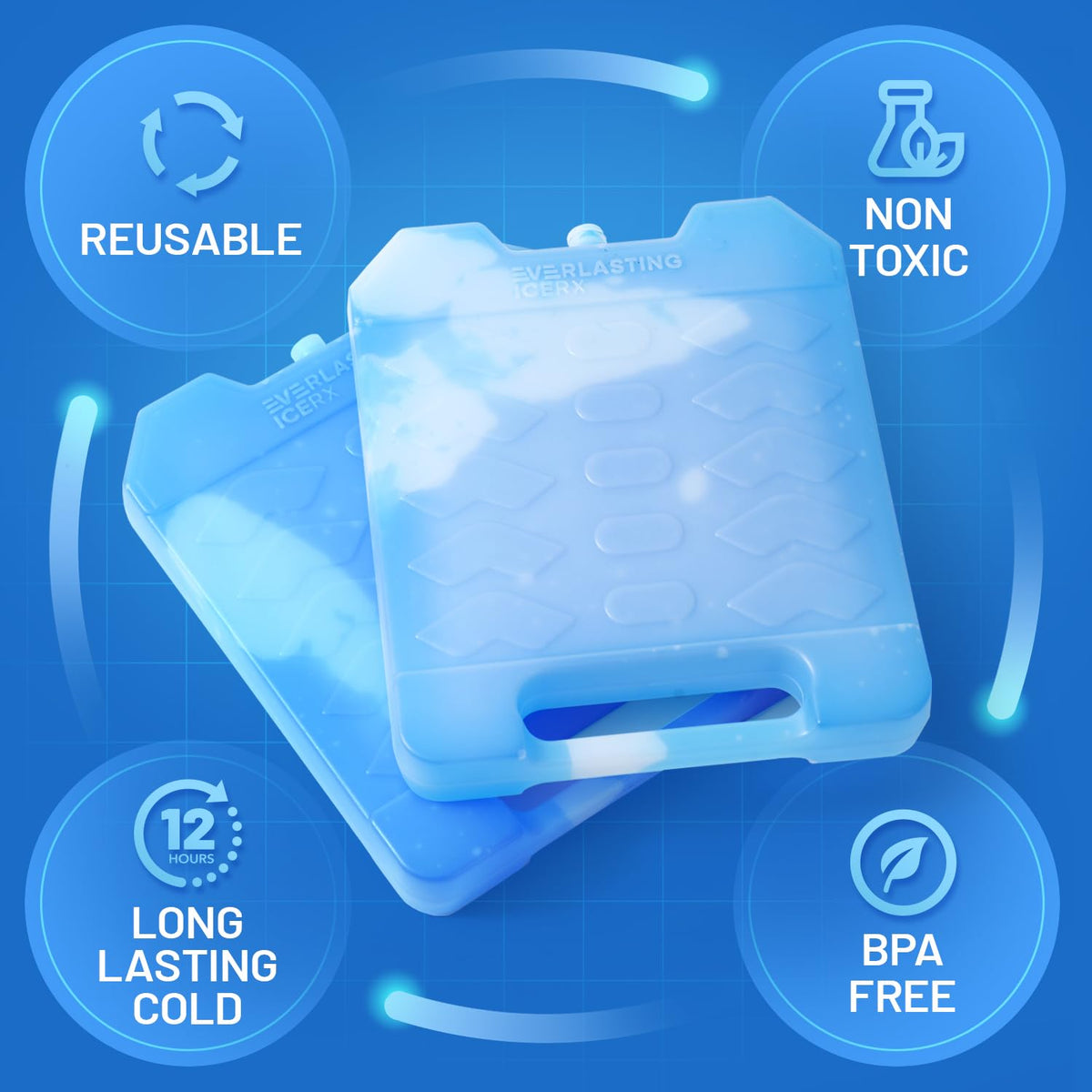 Large Reusable Ice Packs for Cooler with Handle, Heavy Duty Freezer 2 Pack