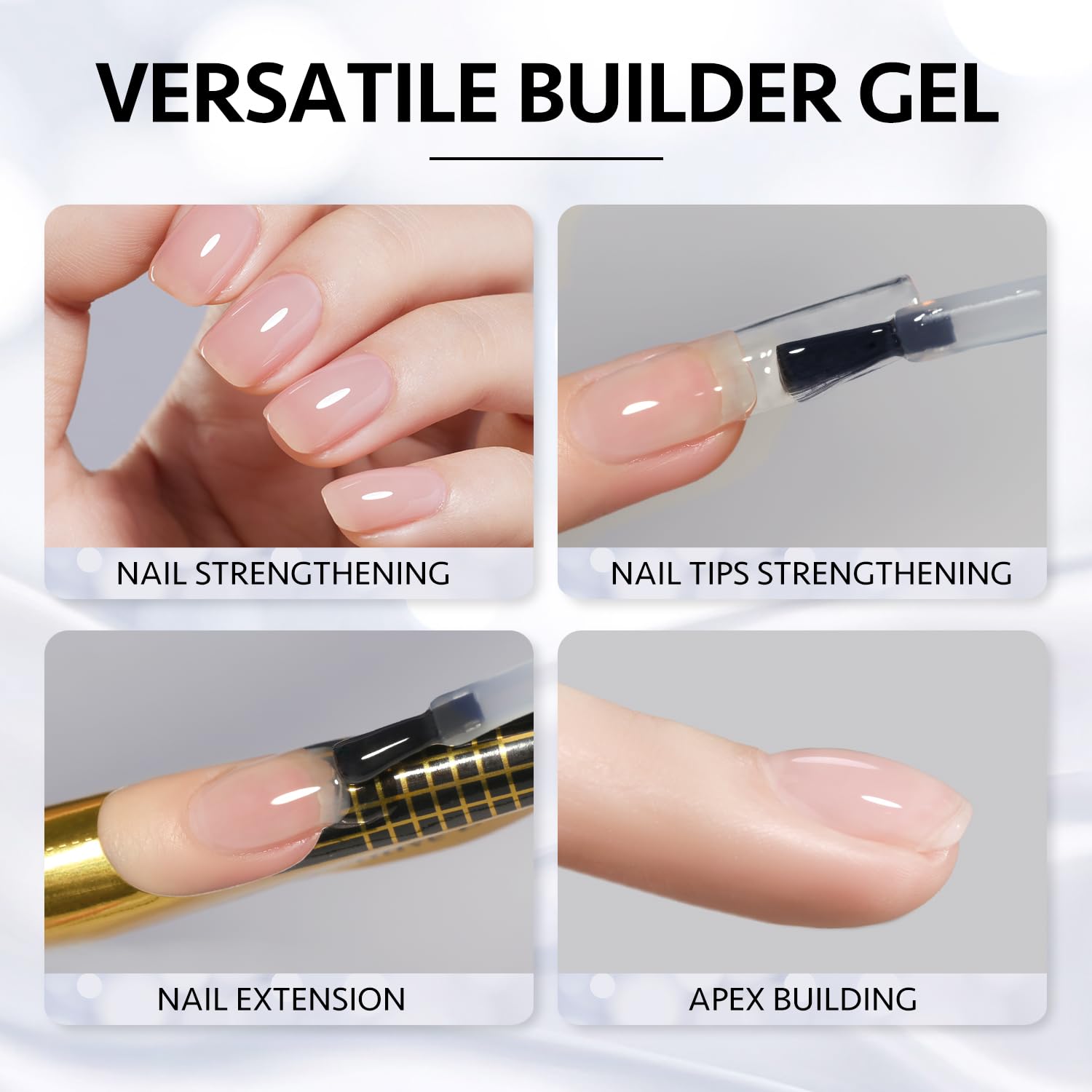 2 Pcs 16ml Clear Builder Gel for Nails, Nail Strengthener in a Bottle, Nail Extension Hard Gel, Soak Off Long Lasting