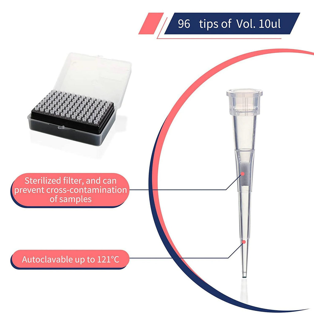10ul Pipette Tips - Universal Pipette Tips，with Box RNase/DNase Free & Pyrogen Safe, (96 Tips/Rack)