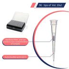 10ul Pipette Tips - Universal Pipette Tips，with Box RNase/DNase Free & Pyrogen Safe, (96 Tips/Rack)