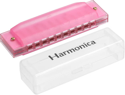 Clearly Colorful Translucent Harmonica 10 Holes Pink ABS Harp Mouth with PVC Box for Educational Musical Instruments