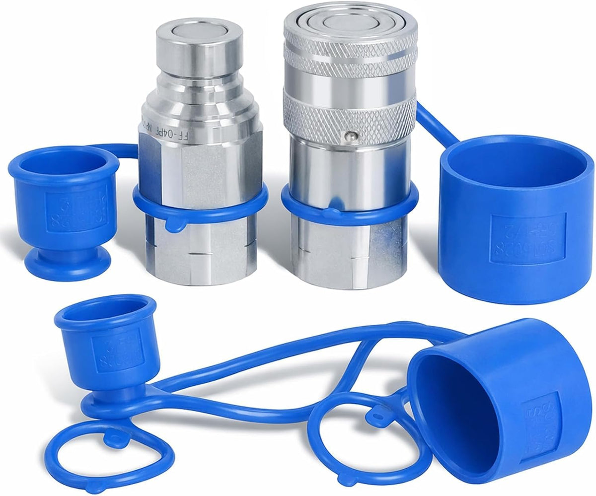 1/2" NPT Flat Face Hydraulic Couplers with 2 Extra Dust Caps(ISO16028)