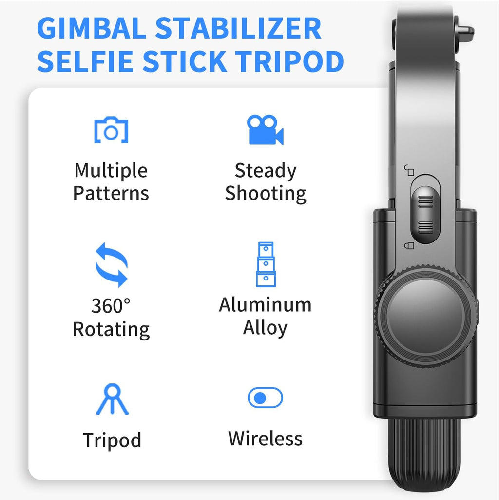 Gimbal Stabilizer for Smartphone ，with Retractable Selfie Stick and Tripod，1-Axis Multifunction Remote 360°Automatic