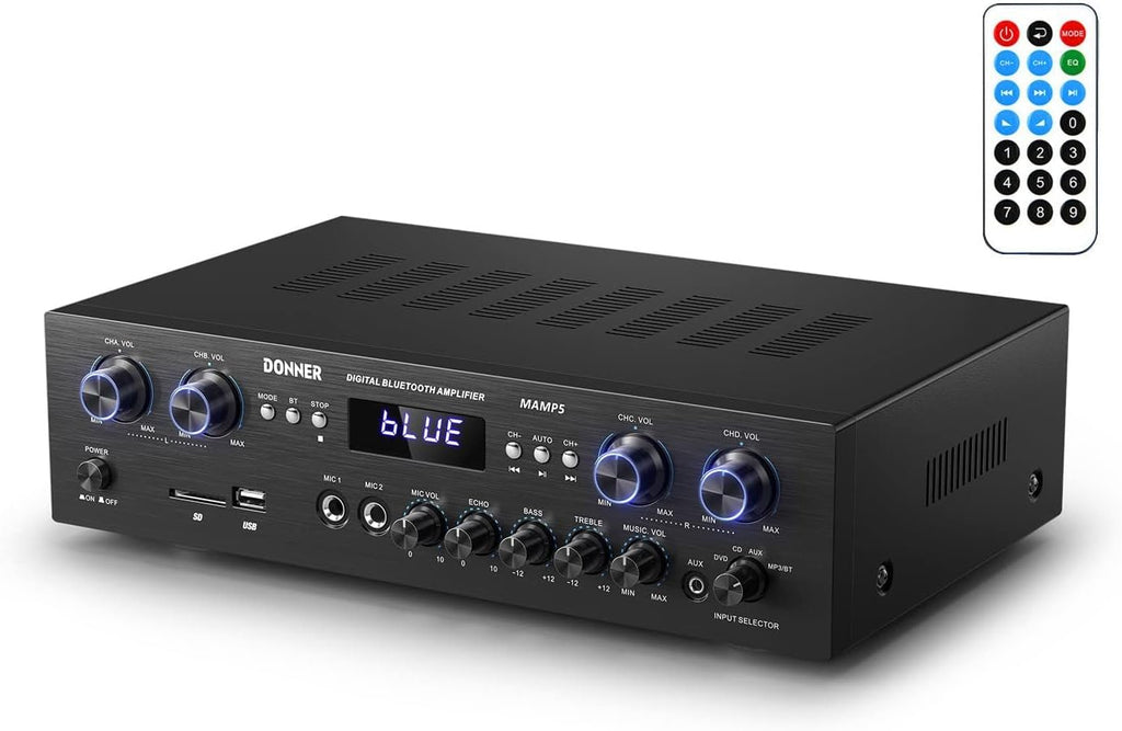 Bluetooth 5.0 Stereo Audio Amplifier Receiver, 4 Channel 440W Peak Power Home Theater Stereo Receiver with USB, SD