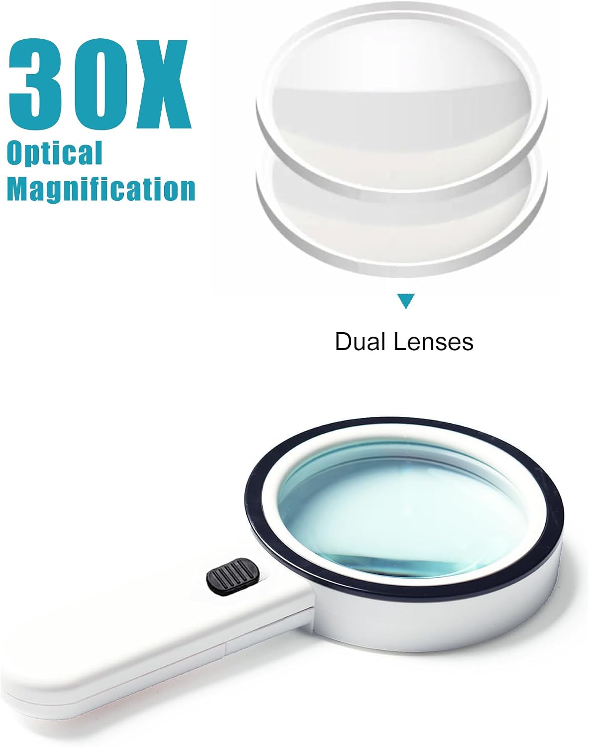 Magnifying Glass with Light - 30X Handheld Magnifying Glasses, 13LED Light, Illuminated Reading Magnifier for