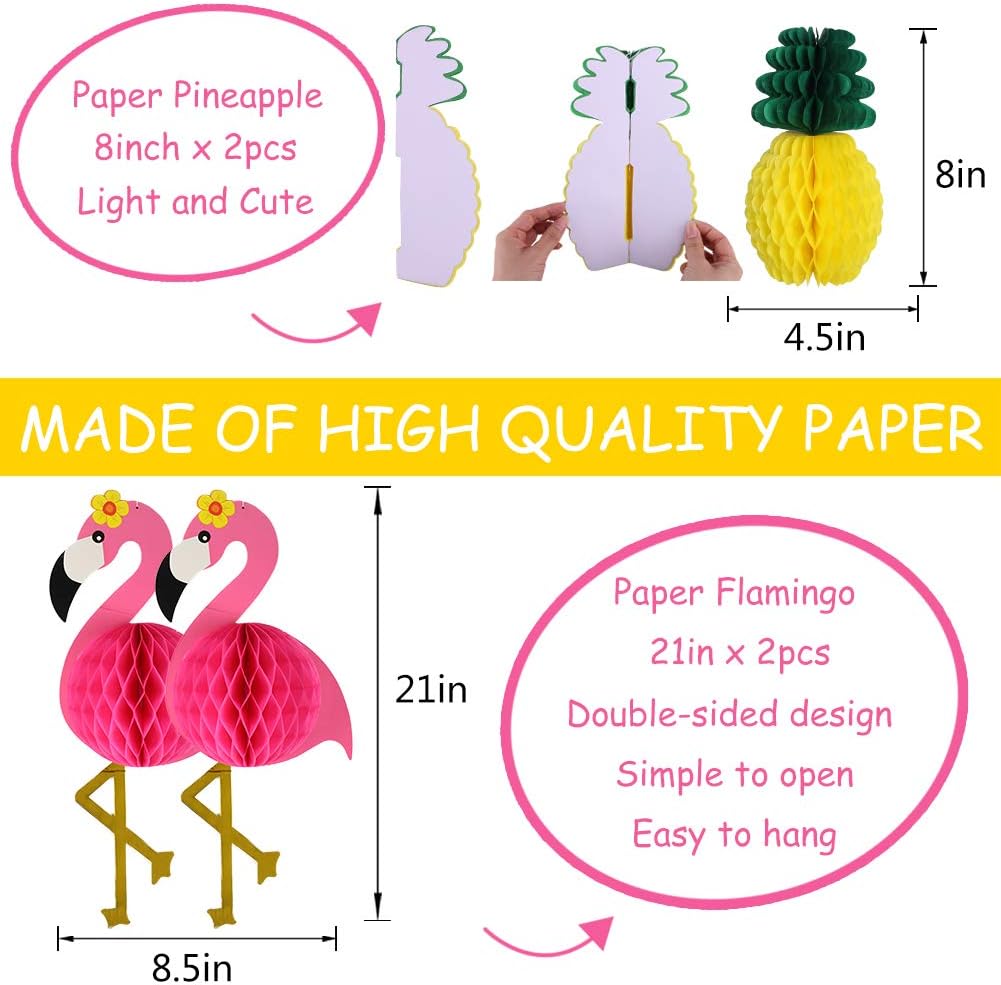 Flamingo Party Supplies, Hawaiian Party Decorations Flamingo and Pineapple Honeycomb Ball Paper Lanterns Paper Fans