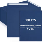 100 Pcs 9''x12'' Catalog Envelopes Self Adhesive Manila,Navy Blue