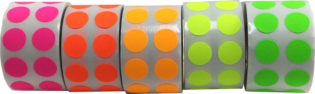 1/2" Color Coding Dot Stickers - Fluorescent Collection - 5,000 Total Labels