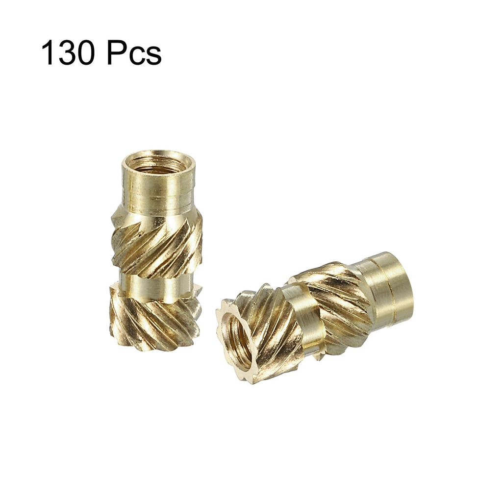 uxcell Knurled Insert Nuts, 130pcs M2.5 x 8mm Length x 4mm OD 3D Printing Brass Nuts Female Threaded Inserts Brass Heat Set Insert Embedment Nut