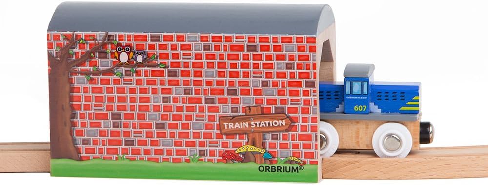 Wooden Train Track Accessories Large Wooden Train Tunnel Track Solid Wood Compatible with Thomas the Tank Brio
