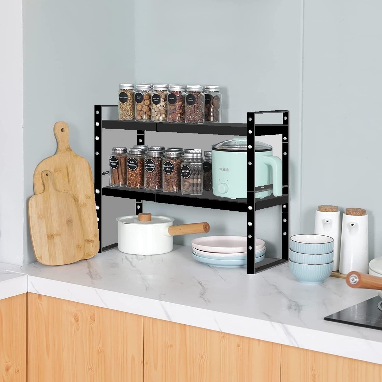 Expandable Stackable Spice Rack Cabinet Shelf Organizer in Cabinets Shelves Kitchen Cupboard Organization Stack up