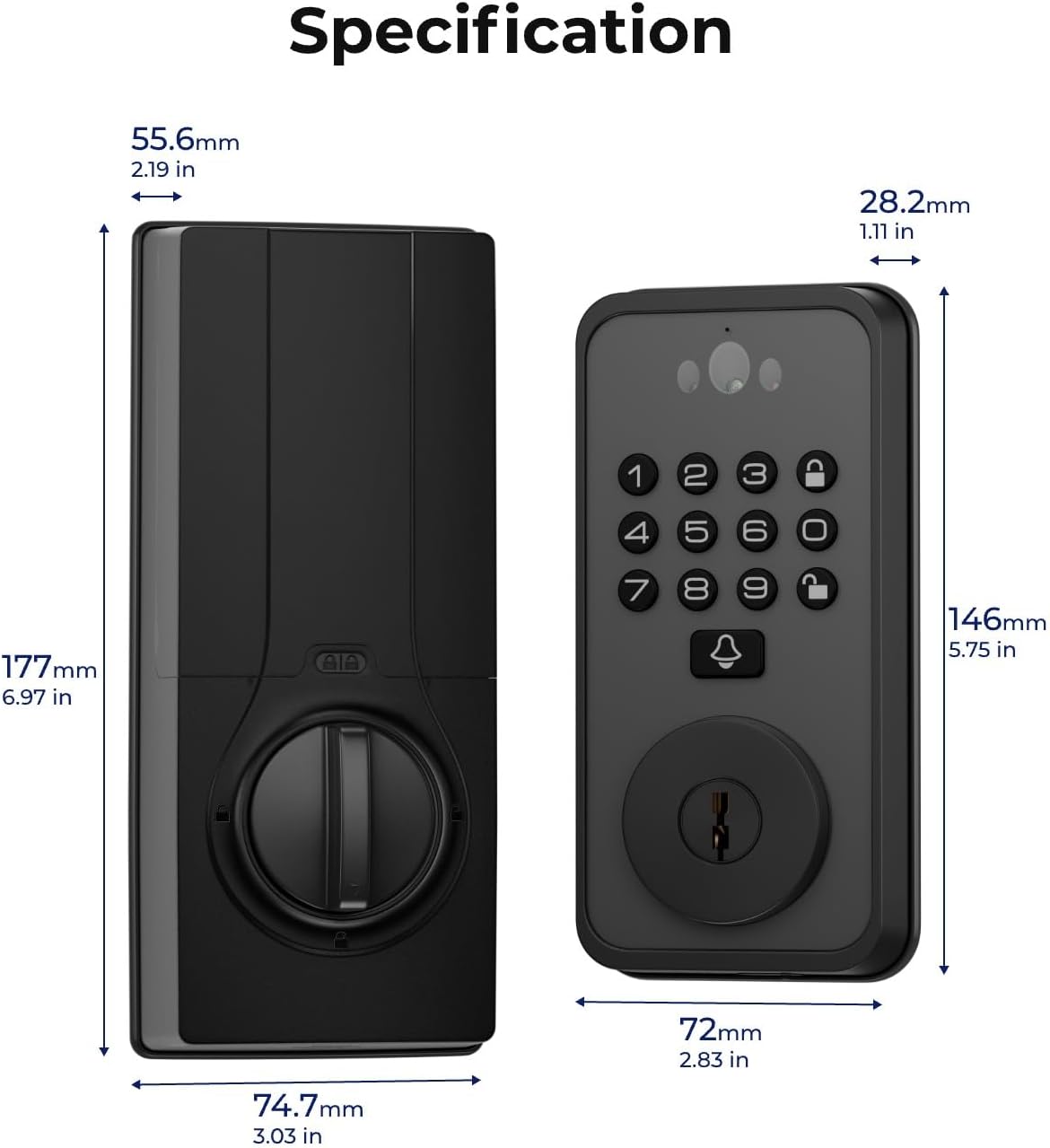 Smart Door Lock with Face & Palm Vein Recognition, Ultra-Wide Peephole Video Doorbell, Keep-Alive WiFi, Tuya App