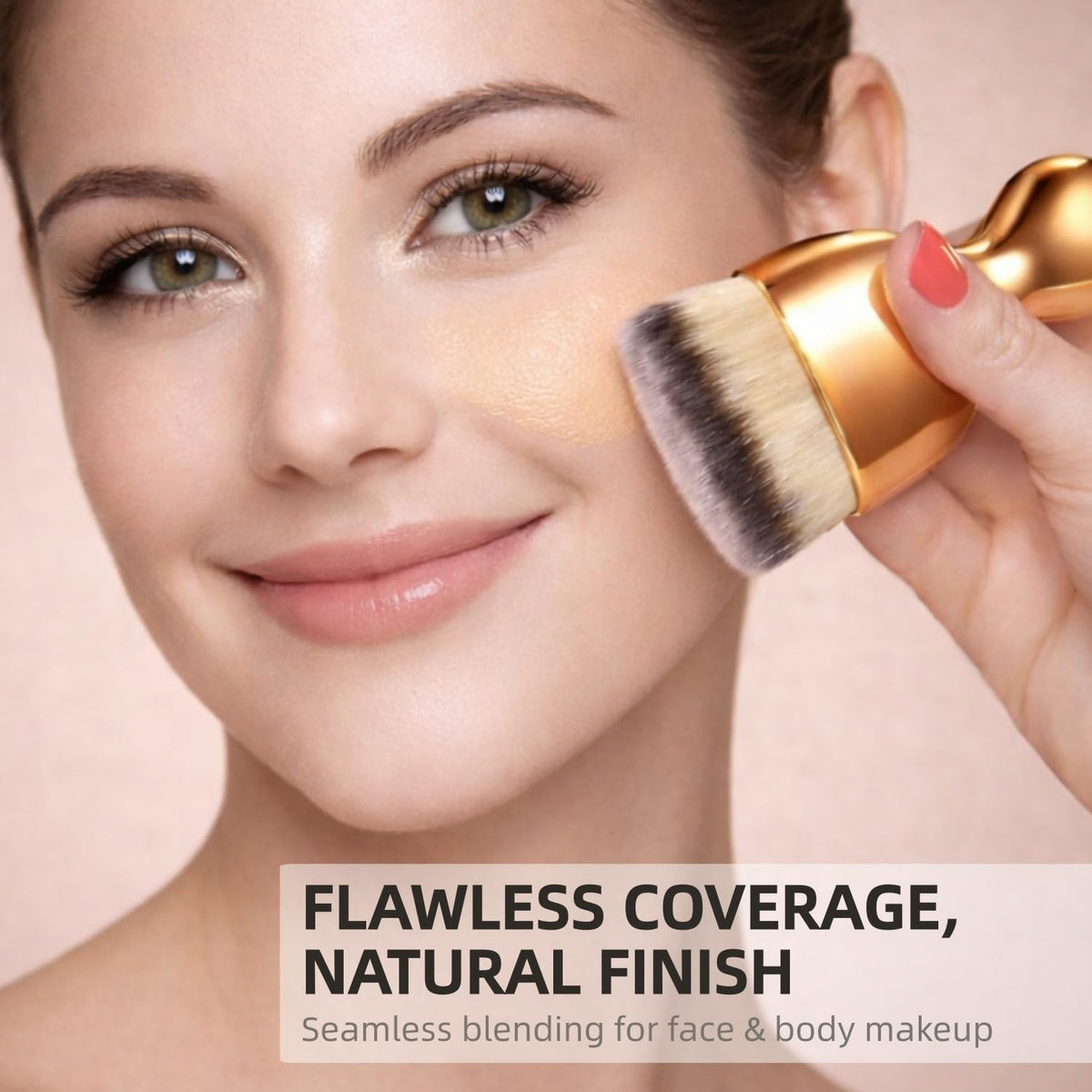 Angled Kabuki Foundation Brush – High-Density Face & Body Blending Makeup Brush for Liquid Foundation, Bronzing