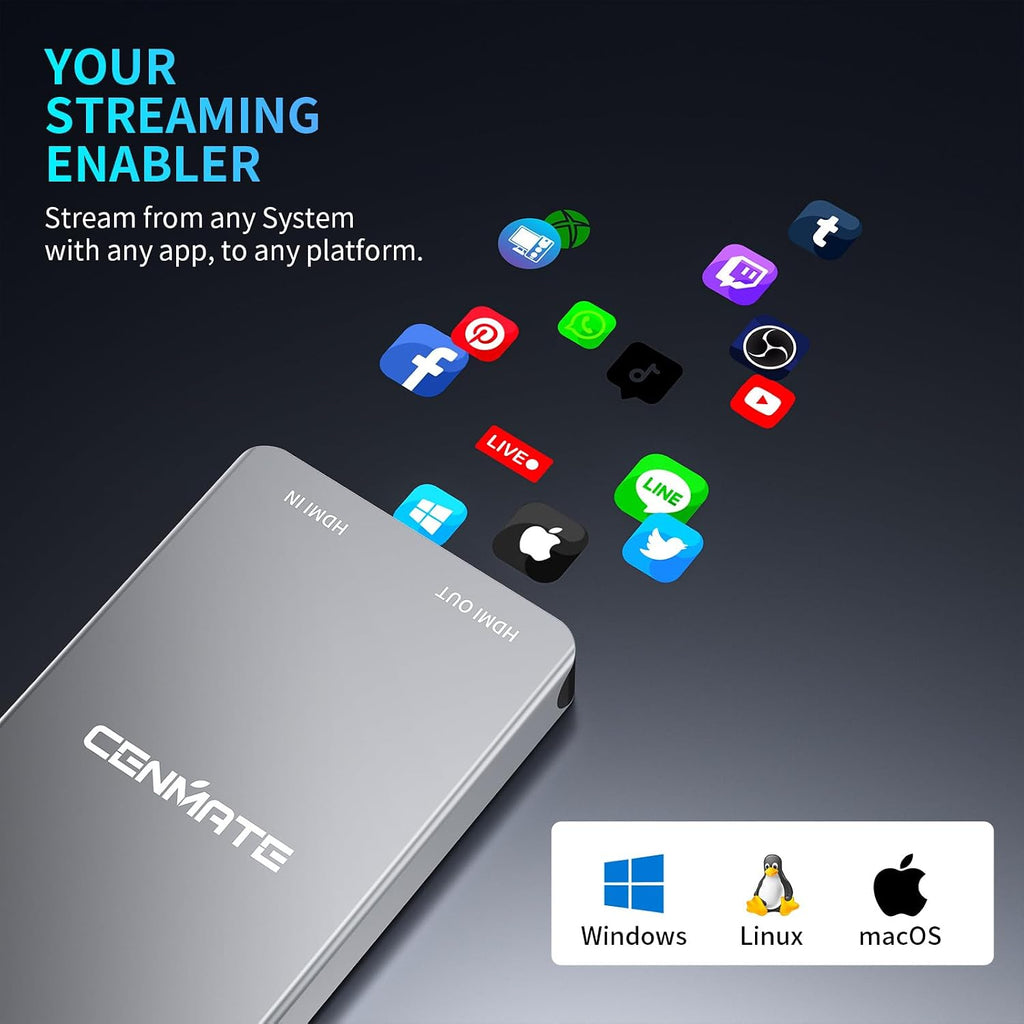 Aluminum HDMI Capture Card, USB 3.0 1080P 60FPS Audio Video Capture Card for Streaming/Gaming/Video Conference