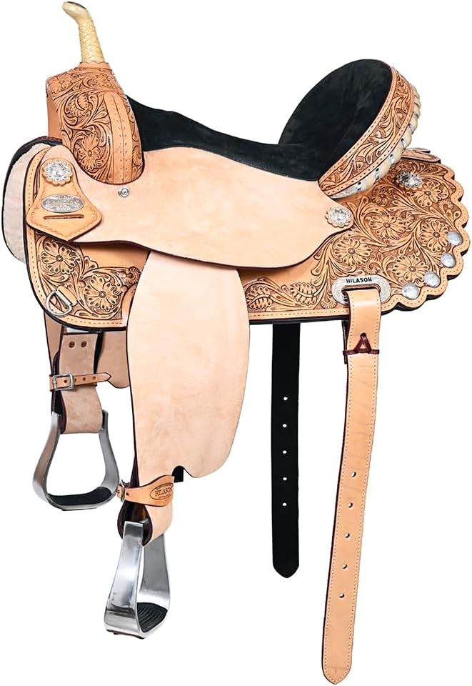 Hand-Tooled Leather Treeless Saddle Light Oil