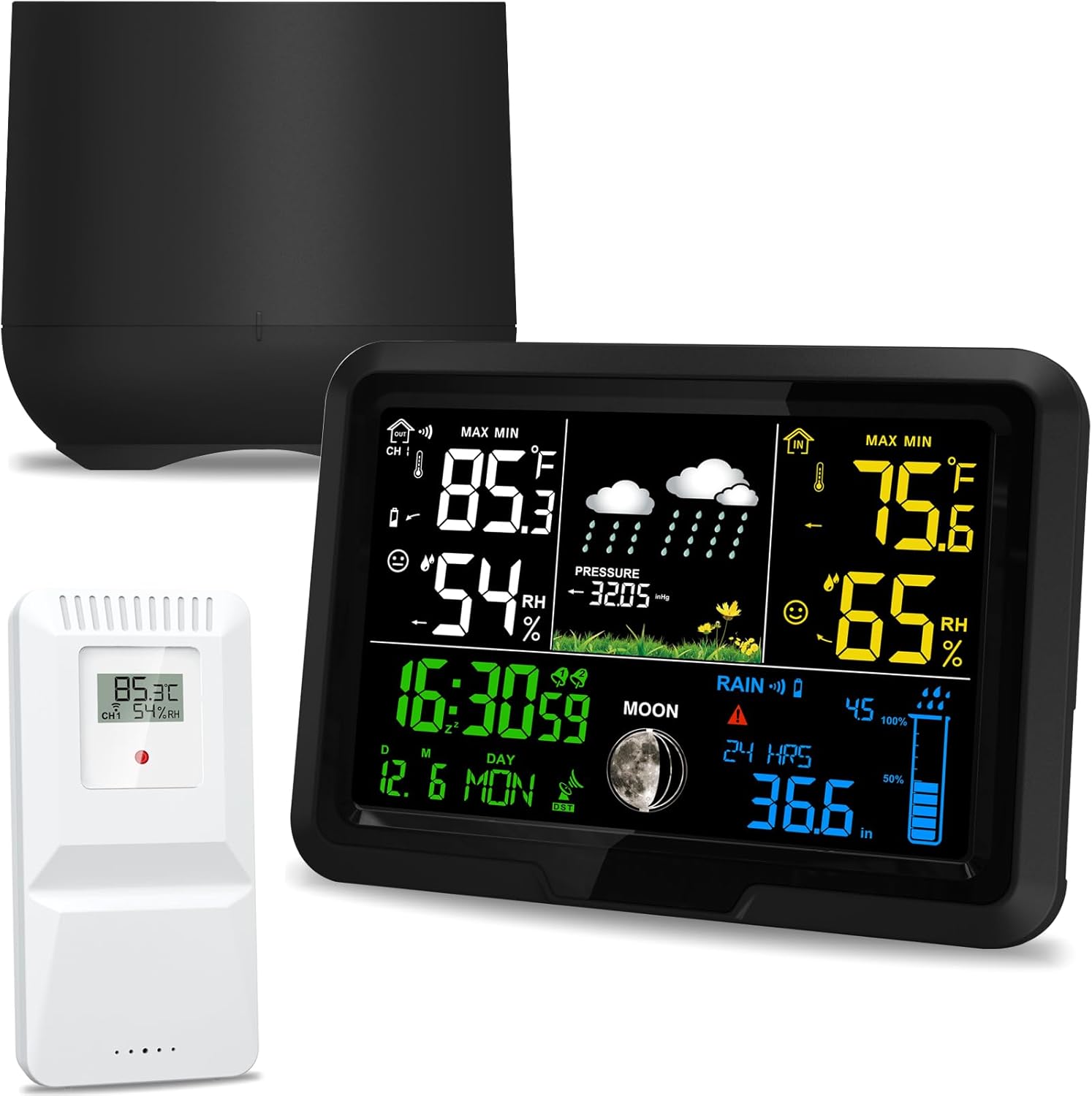 Digital Wireless Rain Gauge Outdoor, Home Weather Station Wireless Indoor Outdoor with Self-Emptying Rain Gauge