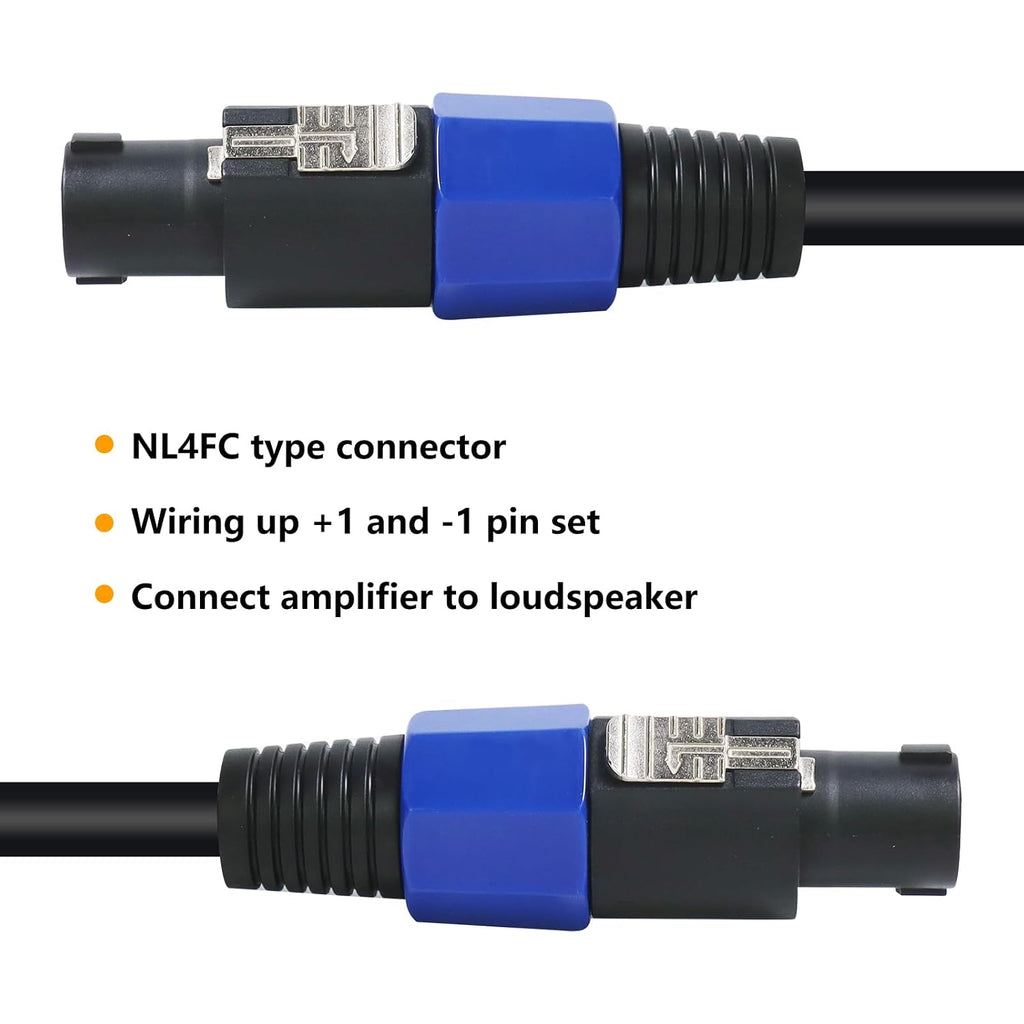 1-Pack 20 Feet Speakon to Speakon Cable - Heavy Duty NL4FC Speak-On Male Cables with Twist Lock for Live Performance