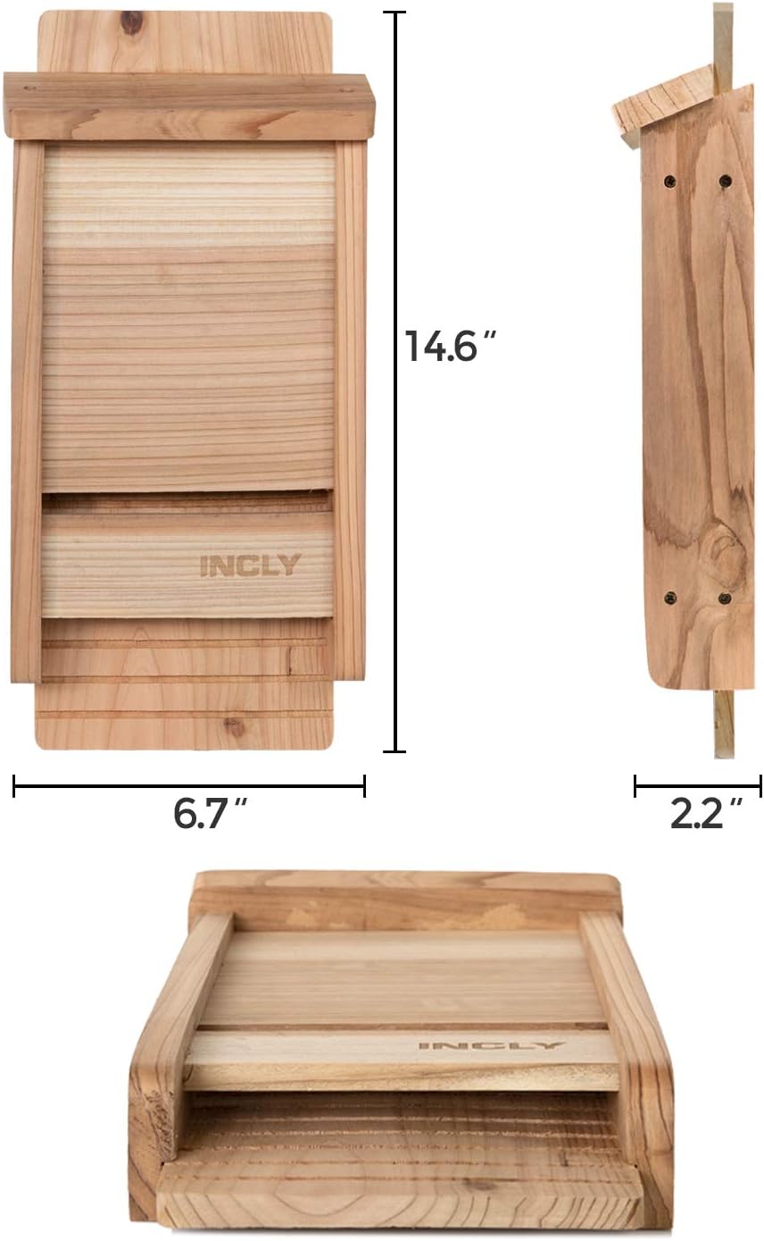 Small Bat House Kit for Outdoors 14.6"x6.7"x2.2" Shelter Box Roosting Single Chamber Natural Cedar Wood, Pre-Finished