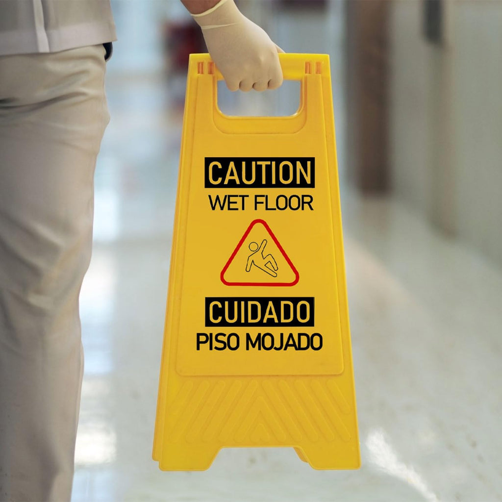 12-Pack A-Frame Double-Sided Bilingual Caution Wet Floor Signs | Durable Foldable Yellow Caution Signs for Kitchen