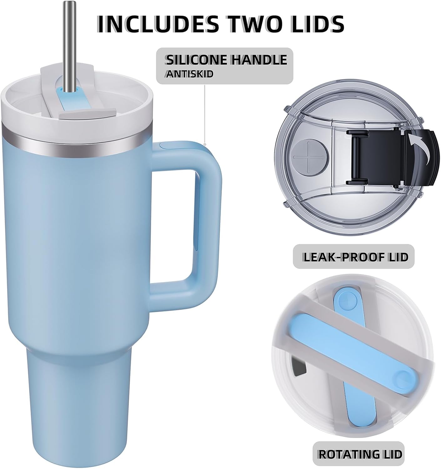 40 oz Tumbler with Handle and Straw,Reusable Vacuum Quencher Tumbler with Lid,Stainless Steel Insulated Travel