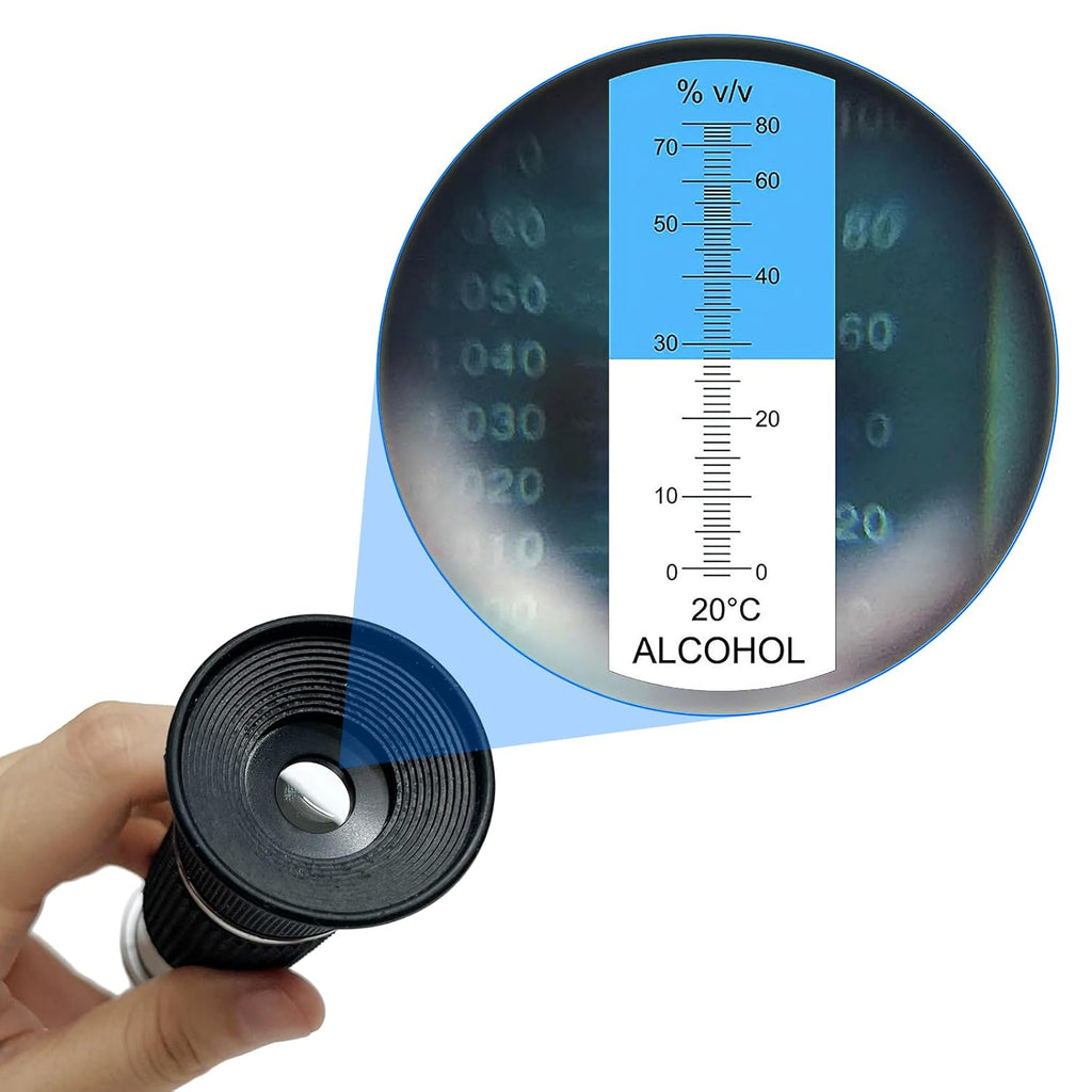 0-80% ABV Alcohol Refractometer for High-Proof Distilled Spirits | High-accuracy 0–80% ABV alcohol refractometer with