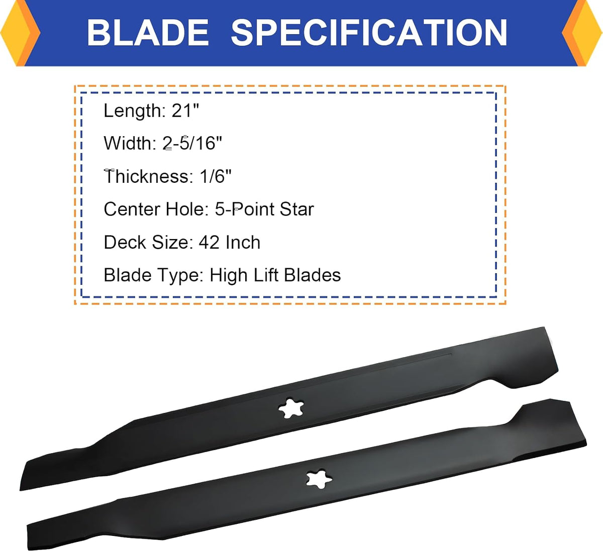 (2 Pack) Replacement High Lift Lawn Mower Blades for Craftsman Husqvarna Poulan 127843 138498 138971 532127843
