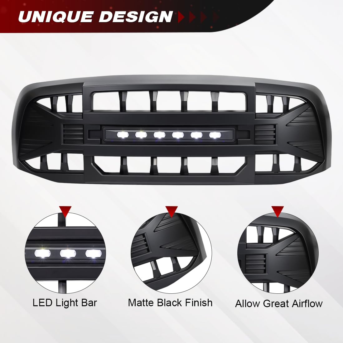 Front Grille Compatible with 06-08 Dodge Ram 1500, 06-09 Ram 2500/3500