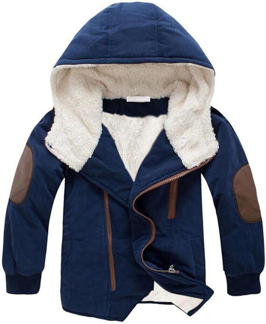 Boys Winter Hooded Down Coat Jacket Thick Wool Inside Kids Warm Faux Fur Outerwear Coat