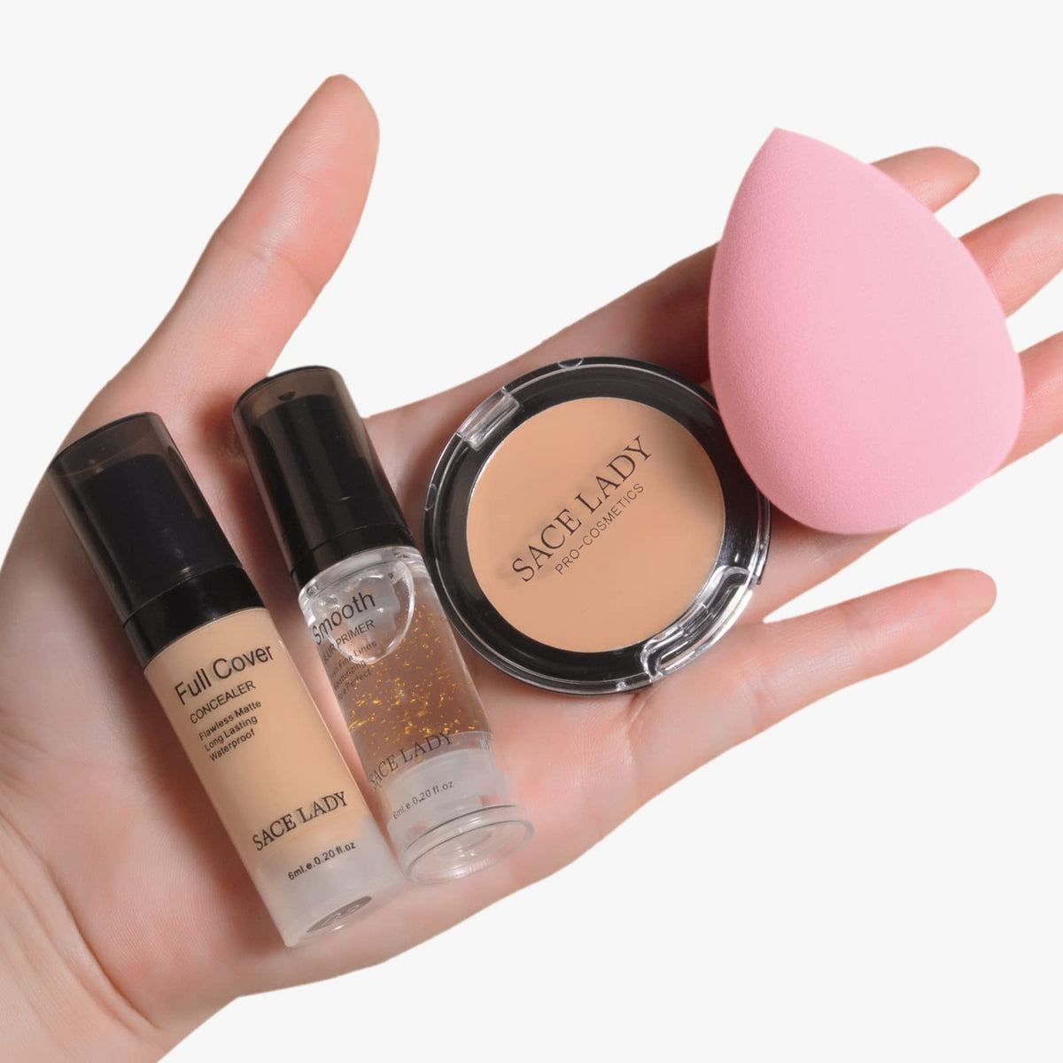 Waterproof Full Coverage Concealer Makeup Kit with Primer Sponge - Matte Liquid Foundation for Face, Eye, and Acne