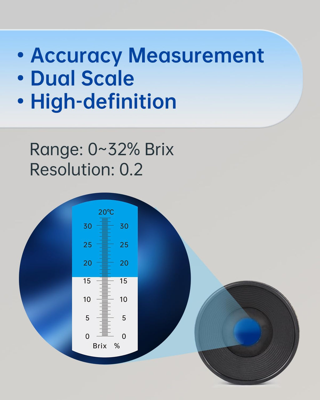 Brix Refractometer with ATC, 0-32% Brix Range, Handheld Sugar Tester
