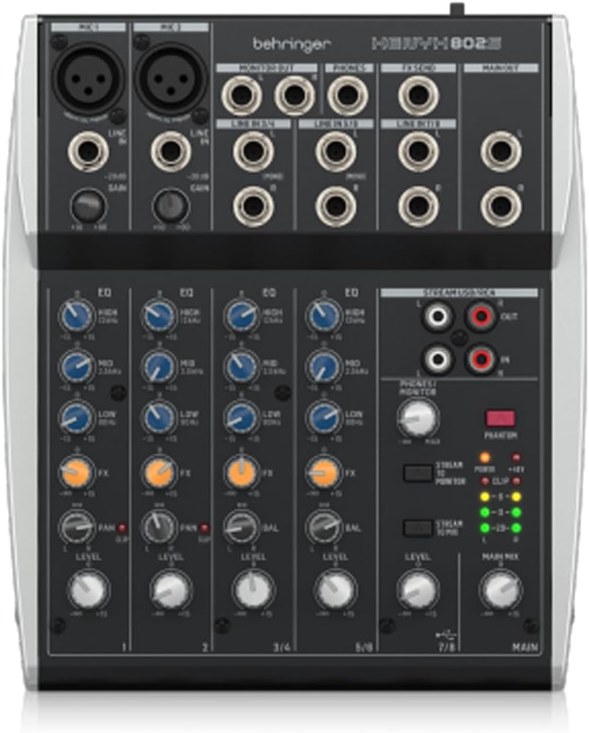 XENYX 802S Premium Analog 8-Channel Mixer with USB Streaming Interface Bundle With 2x H&A XLR M to F Microphone Cable
