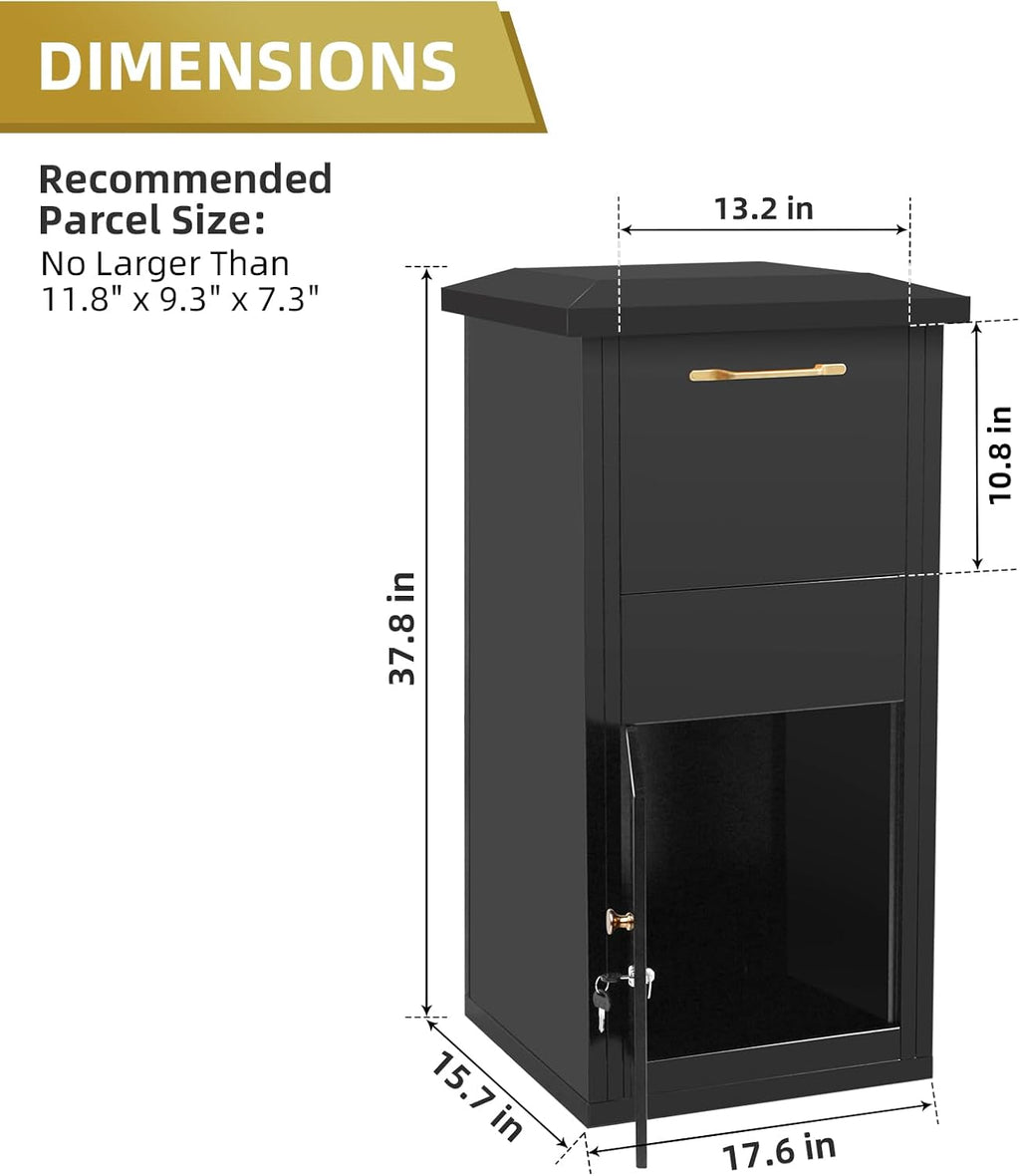 Large Package Delivery Box for Outside, 17.6" x 15.7" x 38" Parcel Drop Box with Lock, 2.7 ft3 Anti-Theft Lockable