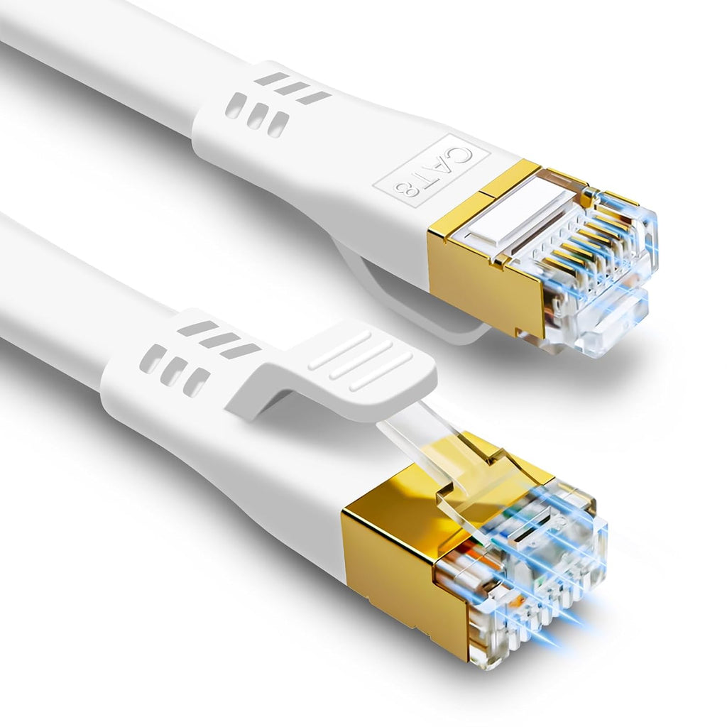 CAT 8 Ethernet Cable 50 FT, High Speed Flat CAT8 Internet Cable 40Gbps 2000MHz Faster Than Cat7/Cat6/Cat5, LAN Patch