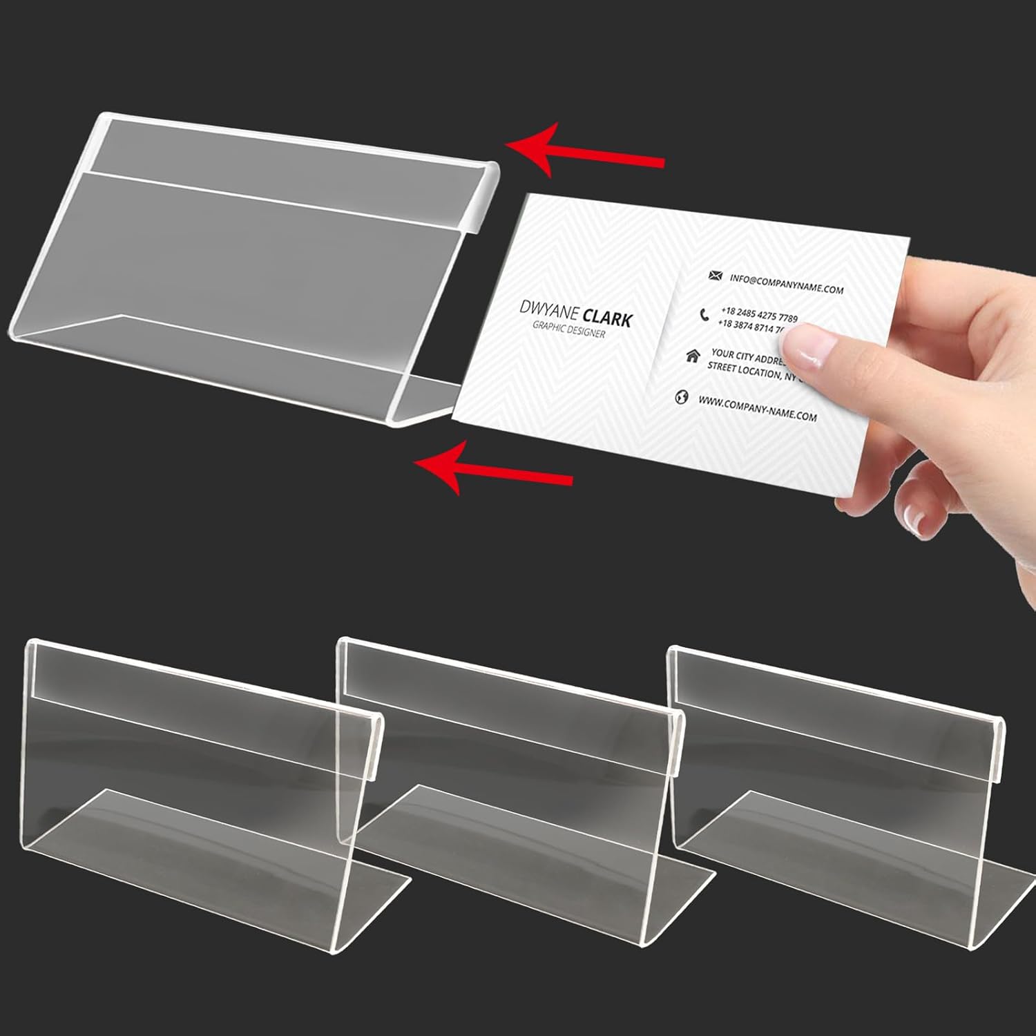 12 Pack Mini Clear Acrylic Sign Display Holder, L Shaped | Name Card Price Card Display Stand, For Office, Store