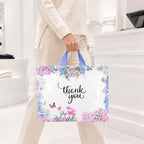 Thank You Bags With Soft Loop Handle for Business Retail, Boutique Bulk 50 Pack 15" W x 12" H Floral Plastic Shopping