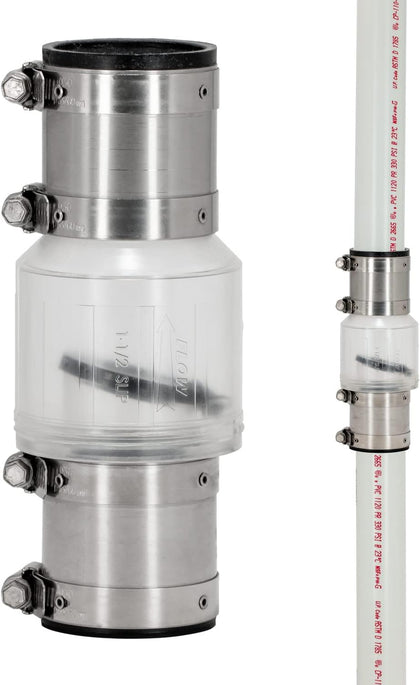 ProCheck Quiet Silent Sump Pump Check Valve With Stainless Steel Vibration Resistant Couplings, 1-1/2“