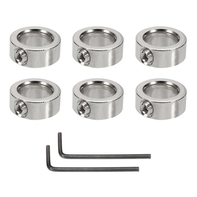 MECCANIXITY Bore 12 mm Shaft Collar 19 mm OD 8 mm Thickness Carbon Steel Landing Gear Stopper Wheel Collar with Set Screw & 2 Hex Wrench for Machine Tools Industry (Silver Tone, Pack of 6)