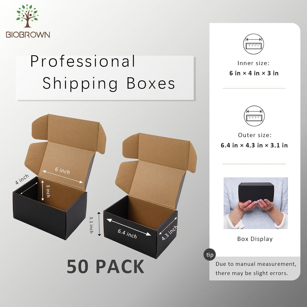 6x4x3" 50 Pack Corrugated Cardboard Boxes Small Shipping Box Black