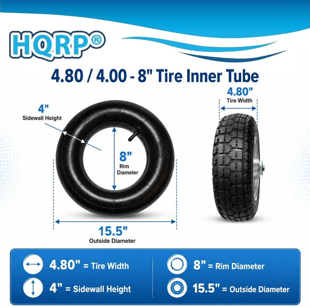 Wheelbarrow Tire Inner Tube 4.80/4.00-8 Replacement for Hand Truck, Dolly, Lawn Mower, Trailer - 15.5 in Outside