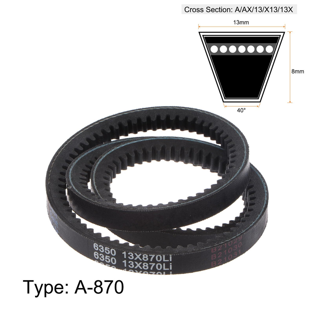 HARFINGTON 2pcs 13x870 Cogged V-Belts AX Section Drive Raw Edge Belt 870mm Inner Girth 13mm Width 8mm Thickness EPDM for Power Transmission