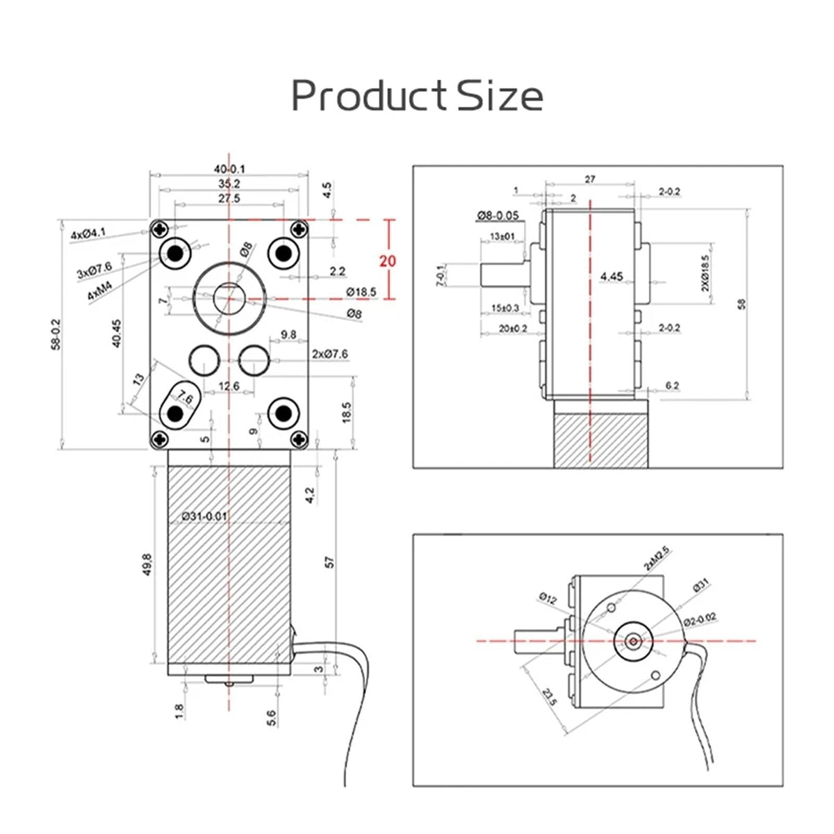 5840-31ZY Worm Gear Motor DC 12V 24V 7RPM~470RPM Speed Adjustable DC Gear Motor Miniature Small Motor High Torque High Power 5.0 1Pcs(24V 60RPM_SINGLE MOTOR)
