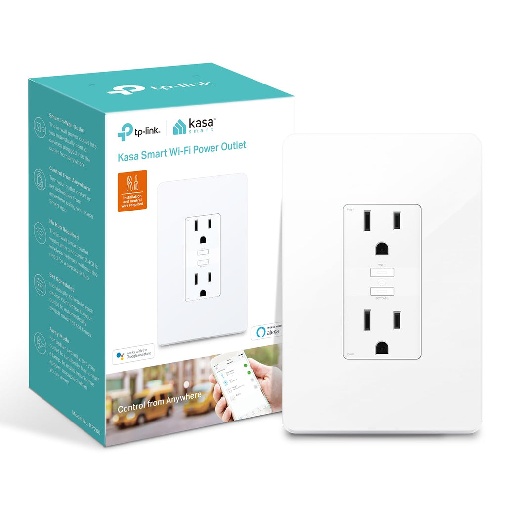 Plug KP200, In-Wall Smart Home Wi-Fi Outlet Works with Alexa, Google Home, No Hub Required, Remote Control, ETL