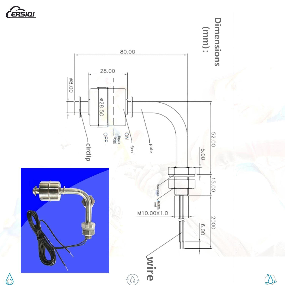 ERSIQI Water Level Sensor Float Switch for Tank NO AC M10