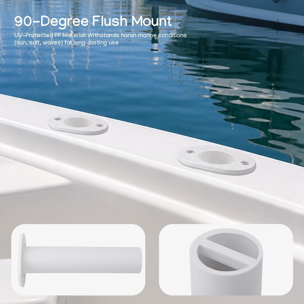 Fishing Rod Holder Plastic with UV 90 Degree Flush Mount 2PCS for Yacht and Boats