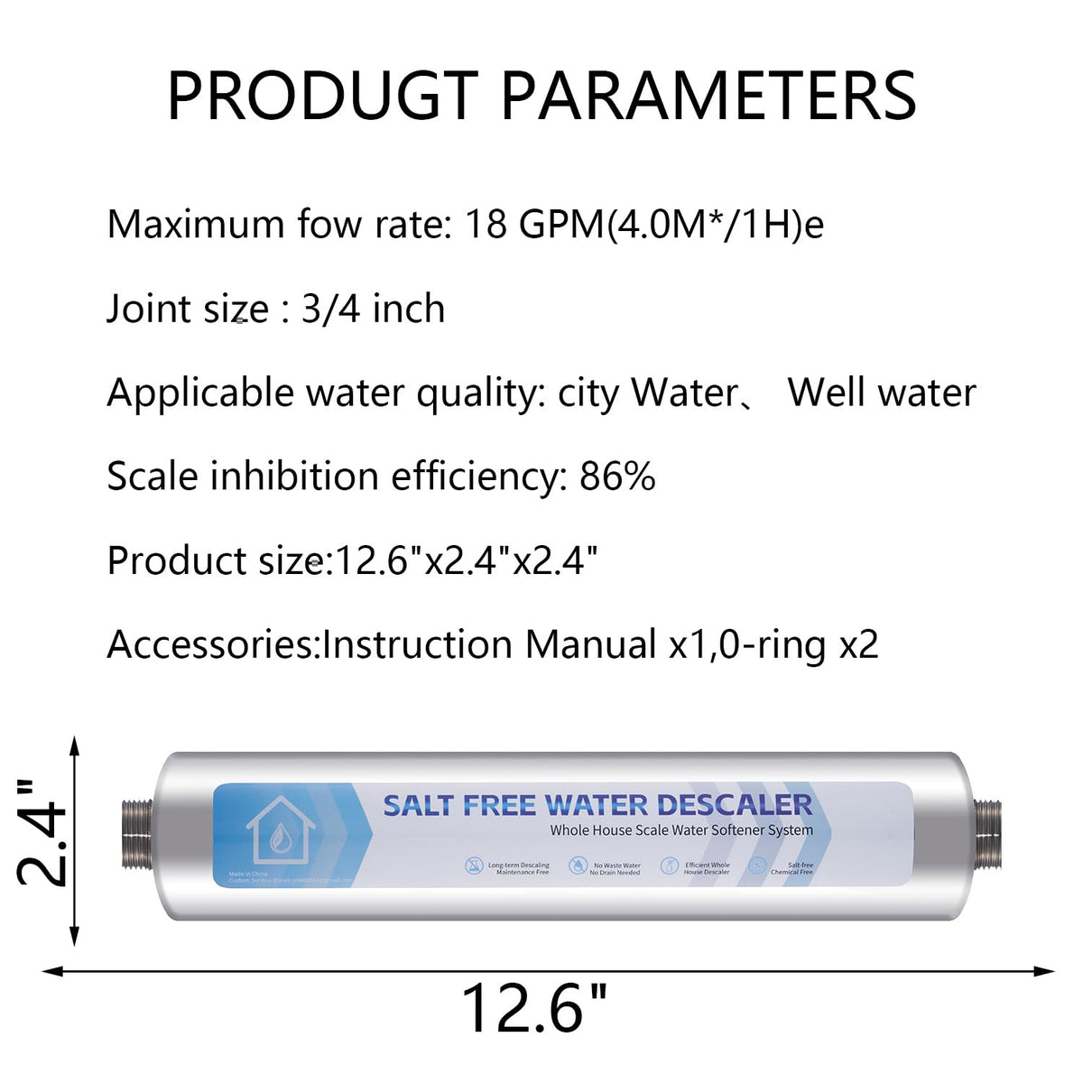 Salt-Free Whole House Water Descaler System, 3/4" NPT, Prevents Limescale in Water Heaters, Boilers & Appliances