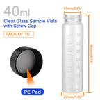 40ml Graduated Glass Vials, 10-Pack with Screw Caps & Funnels