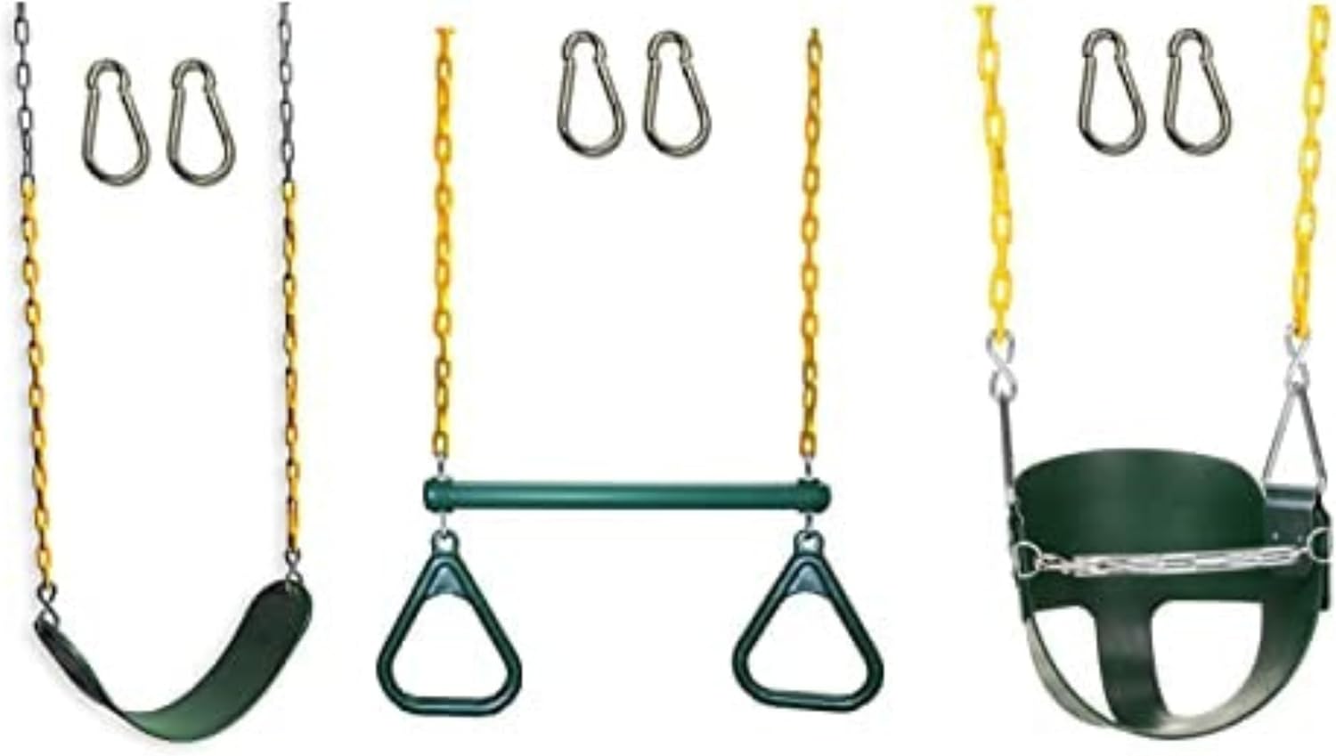 Pack of 3 Backyard Swings Replacement Belt Swing, Ring Trapeze Bar Combo Swing and Half Bucket Toddler Swing with